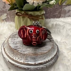 NWT Genuine Leather Handcrafted Mini Red Elephant Keychain Bag Charm!